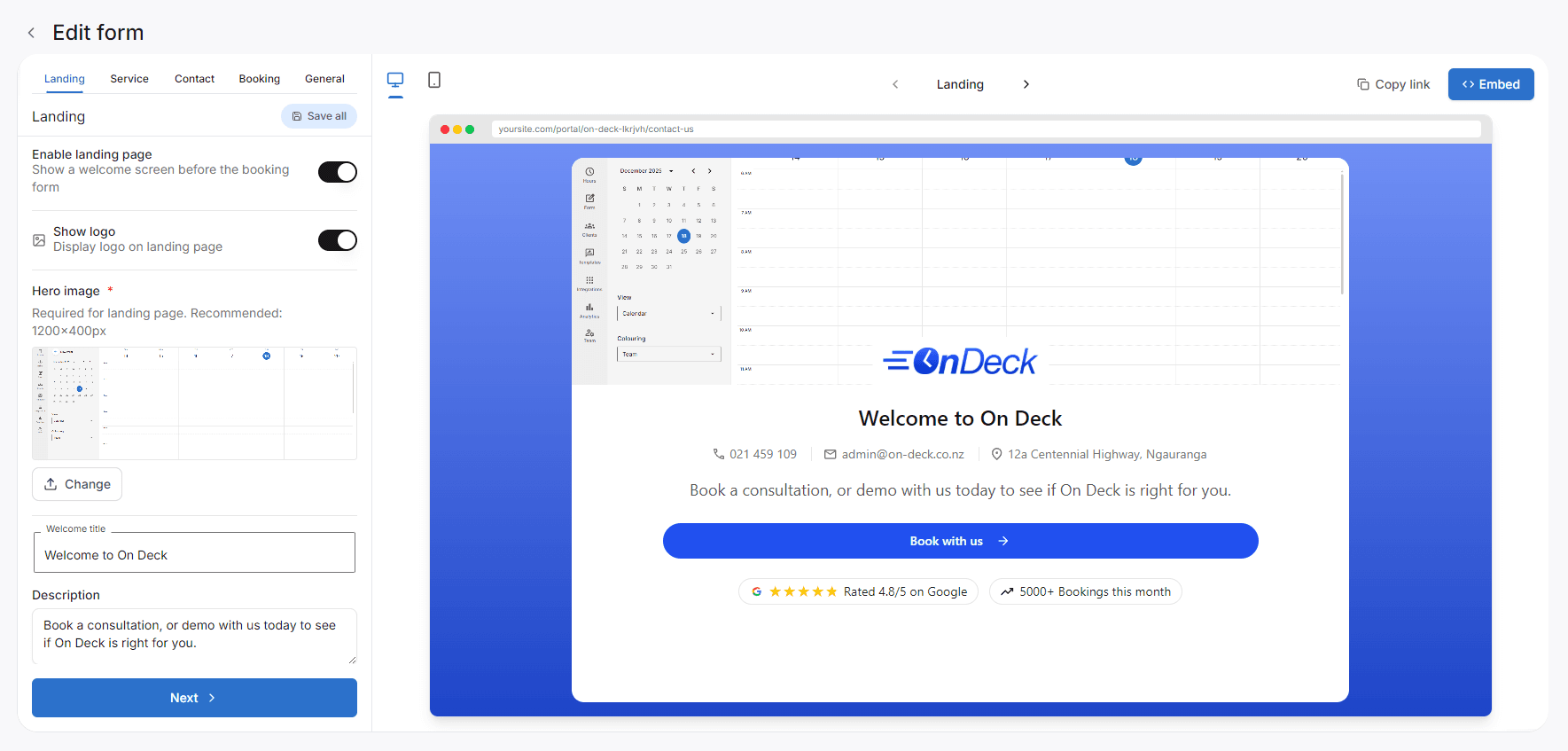 Customizable booking pages